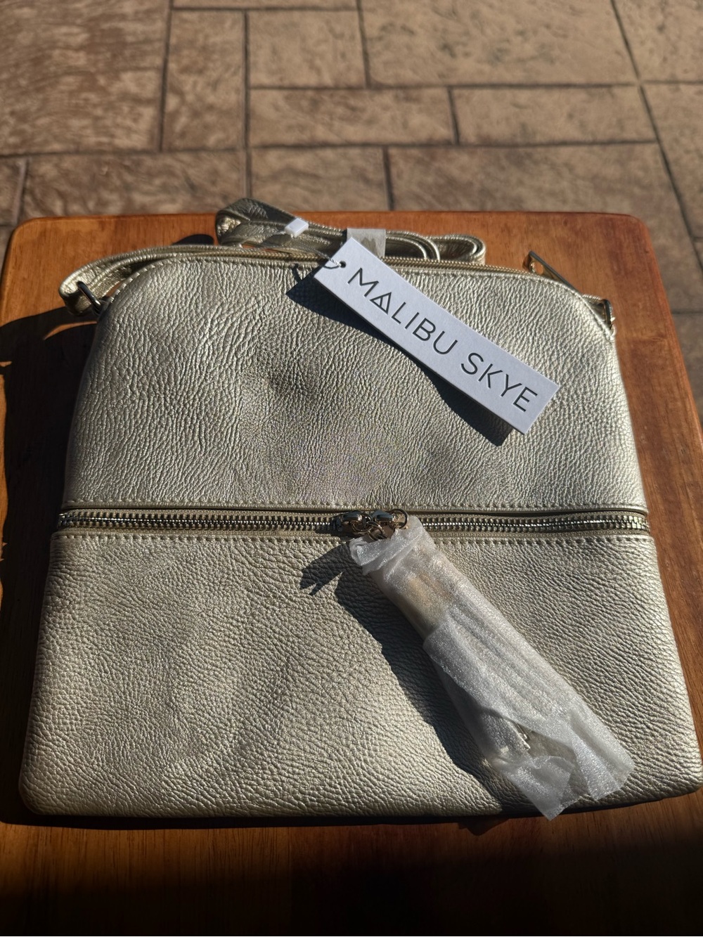 Malibu Skye Gold Crossbody Bag with Front Zip Pocket